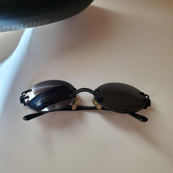 Moschino Vintage 90s Persol Small Oval Rimless Sunglasses Black Grey - Picture 10 of 16